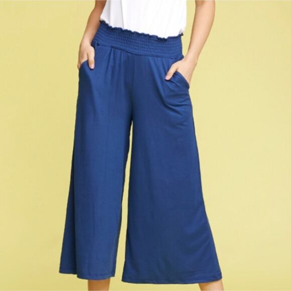 Ninexis Pants - Ninexis Women's Blue Elastic Waist Banded Crop Flare Pants High waist Size SM